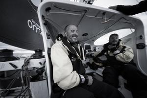 Dublin. Ireland. 20th June 2016. The Volvo Round Ireland Race. Musandam-Oman Sail set a new record for the fastest-ever sail round Ireland when the team crossed the finish line at Wicklow in 38 hours, 37 minutes and 7 seconds. Skippered by Sidney Gavignet (FRA) with team mates Damian Foxall (IRL) and Fahad Al Hasni (OMA), Jean Luc Nelias (FRA), Yasir Al Rahbi (OMA) and Sami Al Sukaili (OMA) photo copyright Lloyd Images taken at  and featuring the  class
