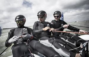 Dunkerque. France. 9th July 2016. The Tour de France a la Voile - 'DIAM 24' Oman Airports by Oman Sail skippered by Stevie Morrison (GBR) with Pierre Leboucher (FRA) and Abdulhaman Al Mashari (OMA) . Shown here in action during the stadium racing close to the shore photo copyright Lloyd Images taken at  and featuring the  class