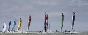 Dunkerque. France. 9th July 2016. The Tour de France a la Voile 2016 - 'DIAM 24' Oman Airports by Oman Sail skippered by Stevie Morrison (GBR) with Pierre Leboucher (FRA) and Abdulhaman Al Mashari (OMA) . Shown here in action during the stadium racing close to the shore photo copyright Lloyd Images taken at  and featuring the  class