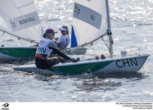 China's Lilly Xu leads Canada's Brenda Bowskill around the top mark. Xu took back the reigns she held in London today, but with a DSQ in the second race sits deep in the fleet. - Rio Olympics - 09 August, 2016 photo copyright Sailing Energy / World Sailing taken at  and featuring the  class