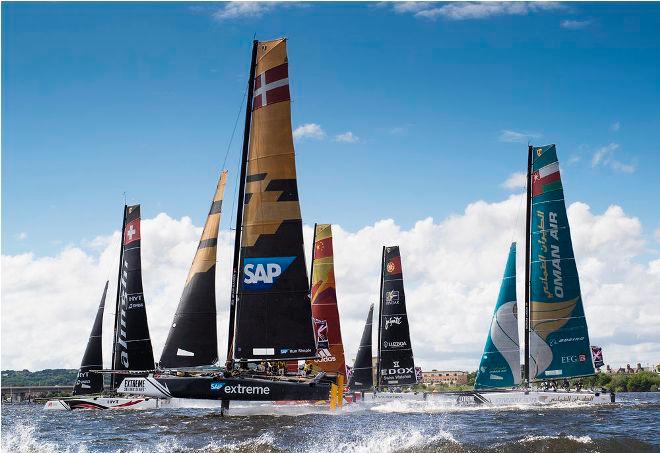Act 3, Cardiff 2016 - Day 2 –– The fleet of GC32s will race on the Neva River for the first time for Act 5, St Petersburg, presented by SAP, and will be joined by Gazprom Team Russia for the first time this season. - Extreme Sailing Series © Lloyd Images