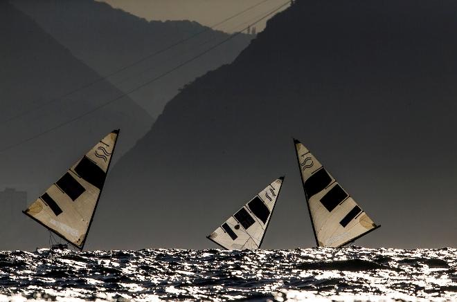 Finn class fleet on Day 7 at the Rio 2016 Olympic Sailing Competition © Sailing Energy / World Sailing