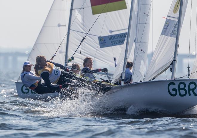 Hannah Mills and Saskia Clark (GBR) in 470 Women Medal Race at the Rio 2016 Olympic Sailing Competition © Sailing Energy / World Sailing