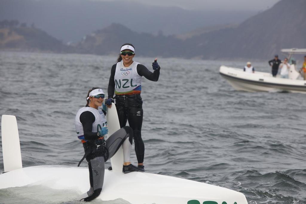 Silver for Alex Maloney and Molly Meech (NZL) in the Women's 49erFX class at the Rio 2016 Olympic Sailing Competition photo copyright Sailing Energy/World Sailing taken at  and featuring the  class