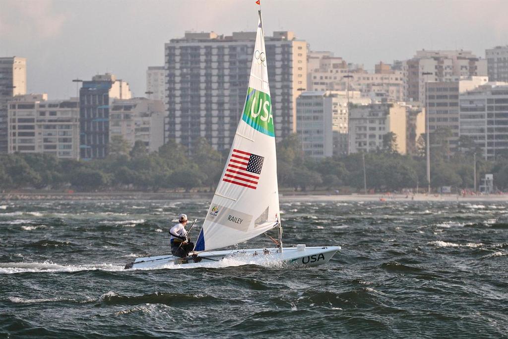 Paige Railey (USA) checks out what is coming down the track during the squall ahead of the Laser Radial Medal Race photo copyright Richard Gladwell www.photosport.co.nz taken at  and featuring the  class