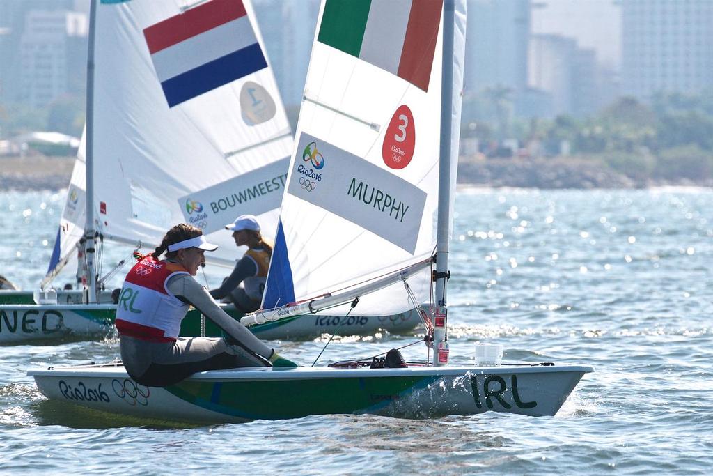 Annalise Murphy (IRL) - Laser Radial Medal Race, crosses ahead of series leader, Marit Bouwmeester (NED)- Rio Sailing Olympics photo copyright Richard Gladwell www.photosport.co.nz taken at  and featuring the  class