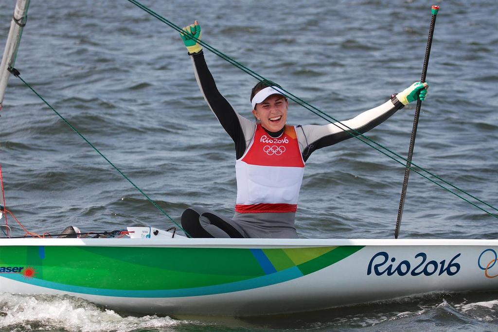 Annalise Murphy (IRL) celebrates after her surprise Silver Medal win in the Laser Radial Medal Race - Summer Olympics 2016 photo copyright Richard Gladwell www.photosport.co.nz taken at  and featuring the  class