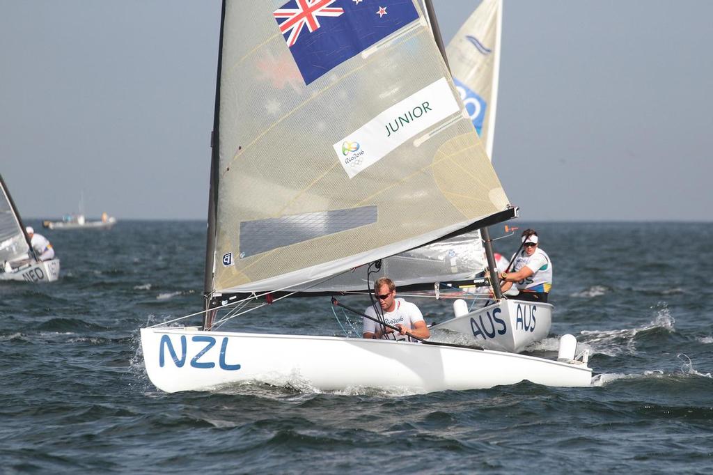 Josh Junior (NZL) comes into the leeward mark in the Finn class Medal Race photo copyright Richard Gladwell www.photosport.co.nz taken at  and featuring the  class