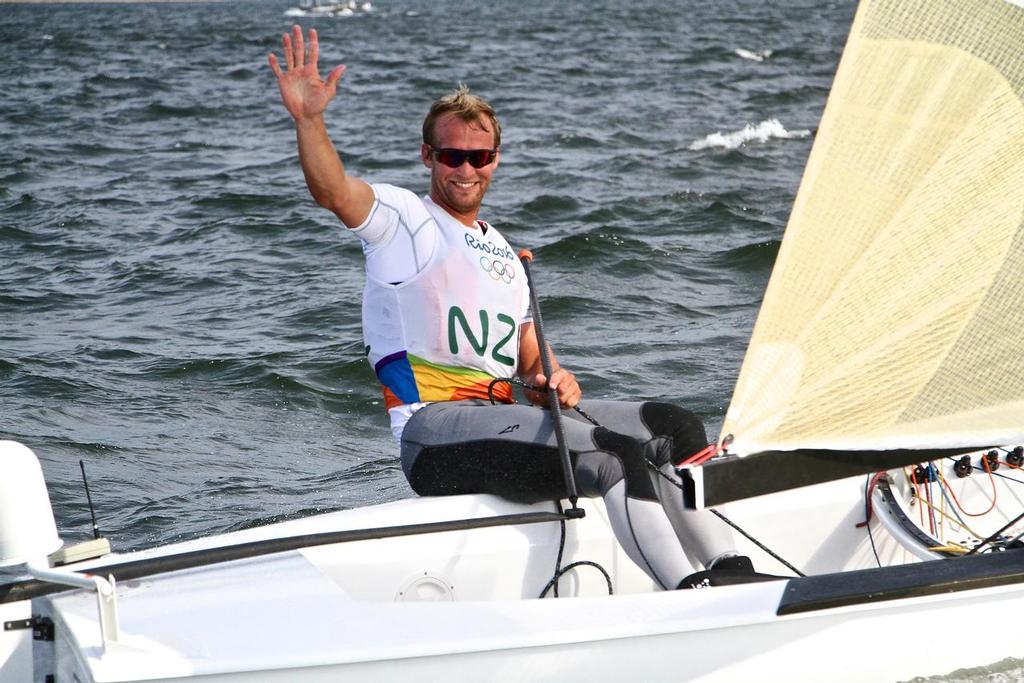 Josh Junior (NZL) signs off on the 2016 Olympic regatta in the Finn class photo copyright Richard Gladwell www.photosport.co.nz taken at  and featuring the  class