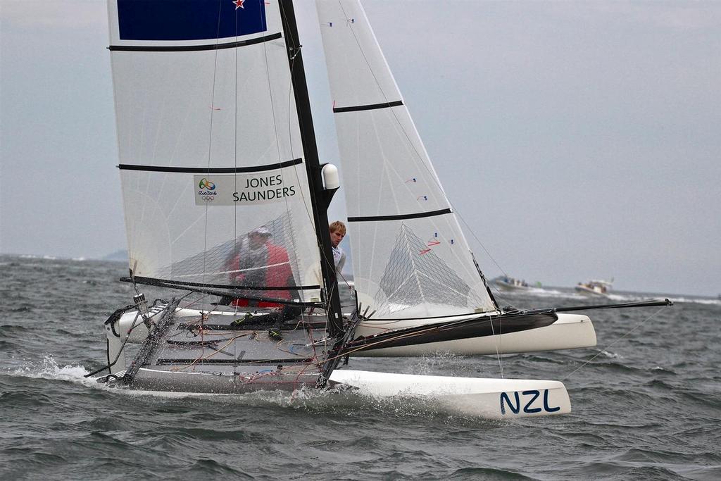 Jason Saunders visible behind the jib leech - NZL Nacra 17 Medal Race. photo copyright Richard Gladwell www.photosport.co.nz taken at  and featuring the  class
