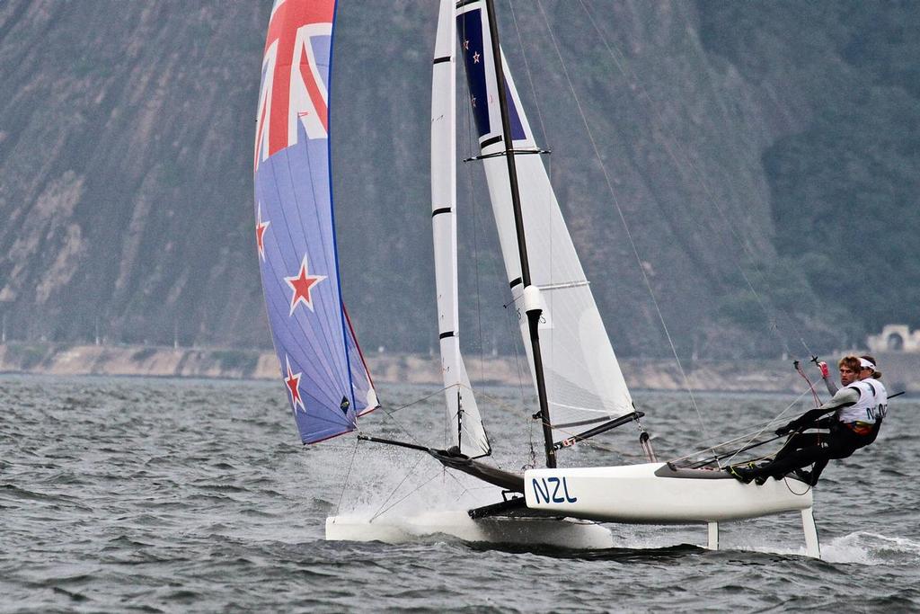 Nacra 17 medal fleet race winners NZL, on the final approach for the finish line - Medal race - Summer Olympics 2016 photo copyright Richard Gladwell www.photosport.co.nz taken at  and featuring the  class