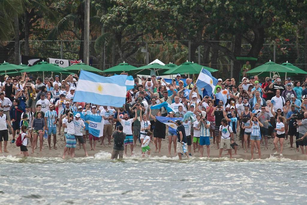 Argentinian fans on the beach - Nacra 17 Medal Race, Summer Olympics photo copyright Richard Gladwell www.photosport.co.nz taken at  and featuring the  class