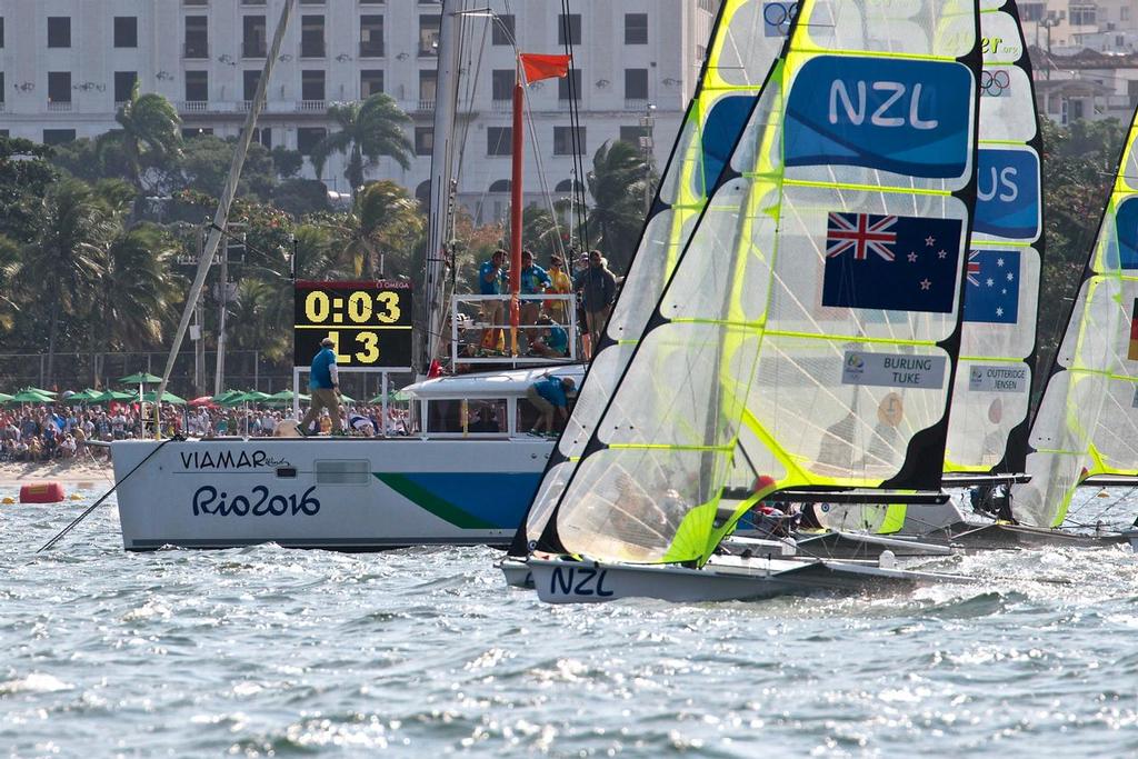 Despite having the Gold medal all but confirmed, Peter Burling and Blair Tuke get away to a fast start - Mens 49er Medal race - 2016 Olympics photo copyright Richard Gladwell www.photosport.co.nz taken at  and featuring the  class