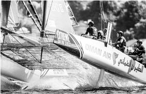 Act 3, Cardiff 2016 - Day 3 – The seemingly unstoppable Oman Air have taken three out of four Act victories so far with Morgan Larson at the helm. The team have their work cut out however with Red Bull Sailing Team and Alinghi hot on their heels. - Extreme Sailing Series photo copyright Lloyd Images taken at  and featuring the  class