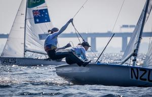 Jo Aleh/Polly Powrie (NZL) in 470 Women Medal Race at the Rio 2016 Olympic Sailing Competition photo copyright Sailing Energy / World Sailing taken at  and featuring the  class