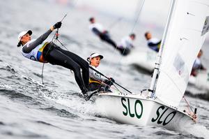Tina Mrak and Veronika Macarol (SLO) in 470 Women Medal Race at the Rio 2016 Olympic Sailing Competition photo copyright Sailing Energy / World Sailing taken at  and featuring the  class