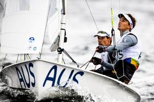 Mat Belcher and Will Ryan (AUS) in 470 Men Medal Race at the Rio 2016 Olympic Sailing Competition photo copyright Sailing Energy / World Sailing taken at  and featuring the  class