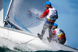 Panagiotis Mantis and Pavlos Kagialis (GRE) in 470 Men Medal Race at the Rio 2016 Olympic Sailing Competition photo copyright Sailing Energy / World Sailing taken at  and featuring the  class