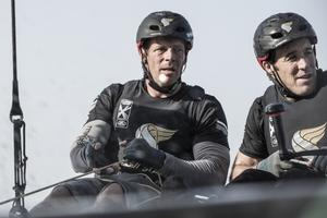 Extreme Sailing Series 2016. Act 1. Muscat Oman. Picture shows the Oman Air team skippered by Morgan Larson (USA) with team mates Pete Greenhalgh (GBR) Ed Smyth (NZL) , Nasser Al Mashari (OMA) and James Wierzbowski photo copyright Lloyd Images taken at  and featuring the  class