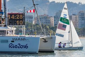 Haeger and Provancha (Women’s 470) waiting for wind on Wednesday - 2016 Rio Olympic and Paralympic Games photo copyright Daniel Forster http://www.DanielForster.com taken at  and featuring the  class