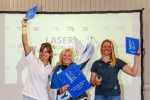 Monika Mikkola (middle) from Finland is the happy Youth World Championship (U-21) winner in the Laser Radial in Kiel. Vasileia Karachaliou (Greece) does win the silver medal. Maité Carlier (Belgium, right) finishes on rank three photo copyright www.segel-bilder.de taken at  and featuring the  class