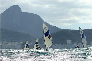 Finn fleet at Rio 2016 Olympic Sailing Competition photo copyright  Robert Deaves taken at  and featuring the  class