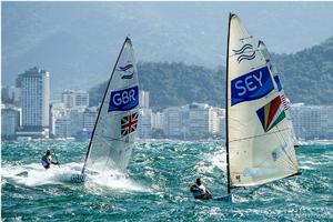 Finn fleet at Rio 2016 Olympic Sailing Competition photo copyright  Robert Deaves taken at  and featuring the  class