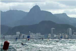 Finn fleet at Rio 2016 Olympic Sailing Competition photo copyright  Robert Deaves taken at  and featuring the  class