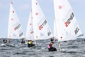 The first race of the Laser Radial on Monday was won by Maité Carlier from Belgium (right). Laura Bo Voss (Hamburg, left) became third. Carlier did fell over board in the following race and thus missed out on the chance for a top position. photo copyright www.segel-bilder.de taken at  and featuring the  class