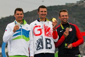 Finn podium - 2016 Rio Olympic and Paralympic Games photo copyright  Robert Deaves taken at  and featuring the  class