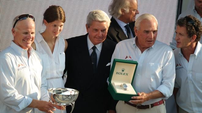 Hap Fauth and Bella Mente claim the Rolex Maxi 72 World Championship prizes. With Princess Salwa Aga Khan and Gian Riccardo Marini of Rolex SA. - Maxi Yacht Rolex Cup © International Maxi Association http://www.internationalmaxiassociation.com