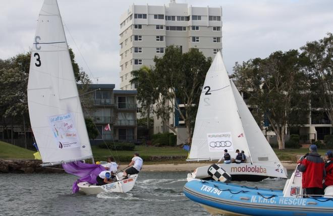 The Mooloolaba river racing arena ensures team and umpires cries and calls can be heard clearly by all watching on shore.  - QLD Match Racing Championships 2016 © Tracey Johnstone