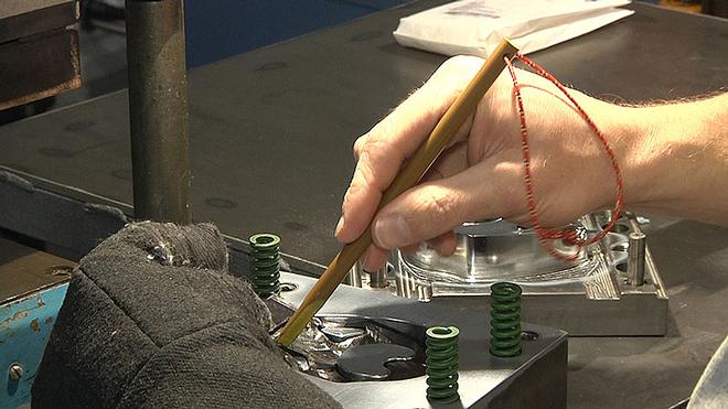 Preparing the mould for one of Harken's new V Blocks © Harken http://www.harken.com