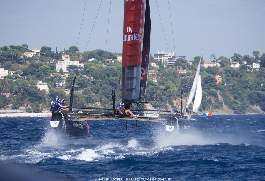 Former All Black and Toulon Rugby Player Ma'a Nonu at pace aboard Emirates Team New Zealand on the AC45 for Louis Vuitton America's Cup World Series Toulon © Hamish Hooper/Emirates Team NZ http://www.etnzblog.com