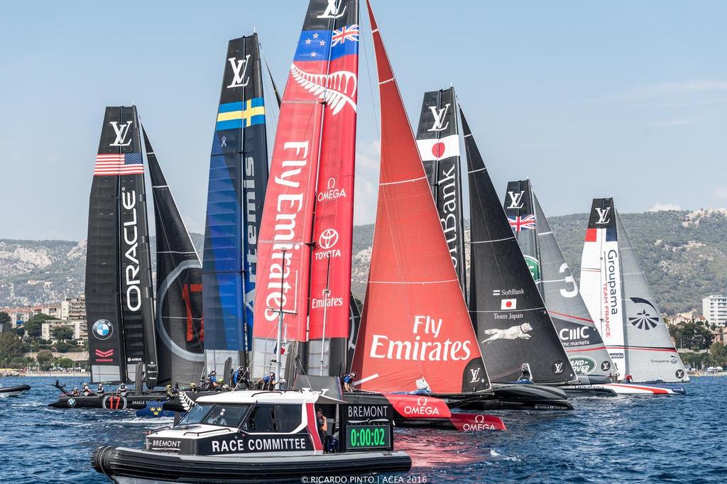 Groupama Team France jumps start - Louis Vuitton America’s Cup World Series Toulon - Racing Day 1 &copy; ACEA / Ricardo Pinto http://photo.americascup.com/