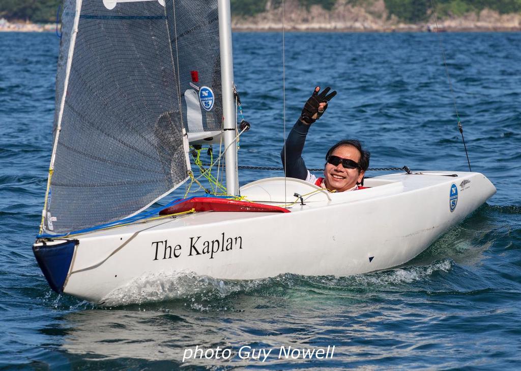 Winning always feels good. Fu Wai. 2.4mR. Bart's Bash 2016 by Sailability (HK).  © Guy Nowell http://www.guynowell.com