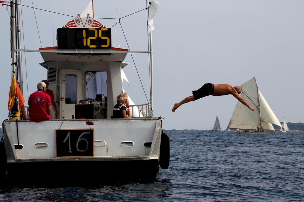 Job done the Race Officer opts for an end of regatta swim - Cannes Regates Royal 2016, September 24, 2016 © Eugenia Bakunova http://www.mainsail.ru