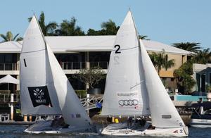 The Mooloolaba match racing arena ensures great viewing from both sides of the tight course area.  - QLD Match Racing Championships 2016 photo copyright Tracey Johnstone taken at  and featuring the  class