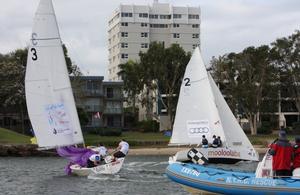 The Mooloolaba river racing arena ensures team and umpires cries and calls can be heard clearly by all watching on shore.  - QLD Match Racing Championships 2016 photo copyright Tracey Johnstone taken at  and featuring the  class