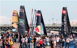 Act 5, Extreme Sailing Series Saint Petersburg – Day 3 – The fleet of hydro-foiling GC32 catamarans will make their debut on the waters just off the coast of Marina Funchal, where spectators will have front row seats for the action from the Race Village. photo copyright Lloyd Images taken at  and featuring the  class