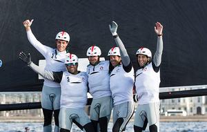 Act 5 champions Alinghi celebrate their victory onboard after the final race in St Petersburg. photo copyright Lloyd Images taken at  and featuring the  class