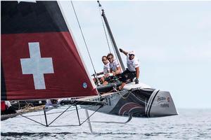 Act 6, Extreme Sailing Series Madeira Islands – Day 2 – Alinghi applied the pressure on Act leaders Red Bull Sailing Team on the second day in the Madeira Islands. photo copyright Lloyd Images taken at  and featuring the  class