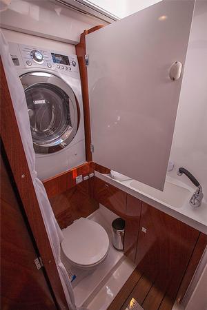 Laundry tucked in with the head in the two-cabin version of the Amel 55. photo copyright  John Curnow taken at  and featuring the  class