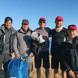 Scott Kaufman, Jesse Kirkland, Lucas Calabrese and Austen Andersen, with their coach Barry Dunning - 2016 Etchells World Championship photo copyright Sportography.tv taken at  and featuring the  class
