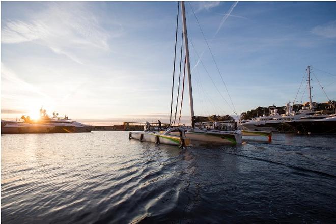 Phaedo3 slips off the dock Yacht Club De Monaco to attempt World Speed Sailing Record to Porto Cervo © Rachel Fallon-Langdon / Team Phaedo