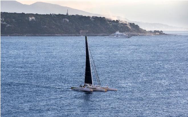Phaedo3 slips off the dock Yacht Club De Monaco to attempt World Speed Sailing Record to Porto Cervo © Rachel Fallon-Langdon / Team Phaedo