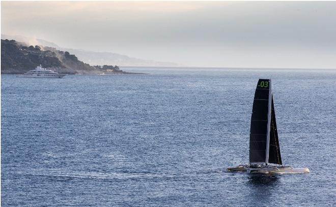 Phaedo3 slips off the dock Yacht Club De Monaco to attempt World Speed Sailing Record to Porto Cervo © Rachel Fallon-Langdon / Team Phaedo
