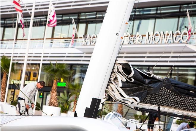 Phaedo3 slips off the dock Yacht Club De Monaco to attempt World Speed Sailing Record to Porto Cervo © Rachel Fallon-Langdon / Team Phaedo