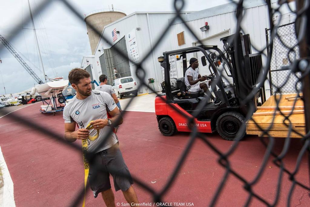 Oracle Team USA prepare for the arrival of an Atlantic storm on September 24, 2016 © Oracle Team USA media