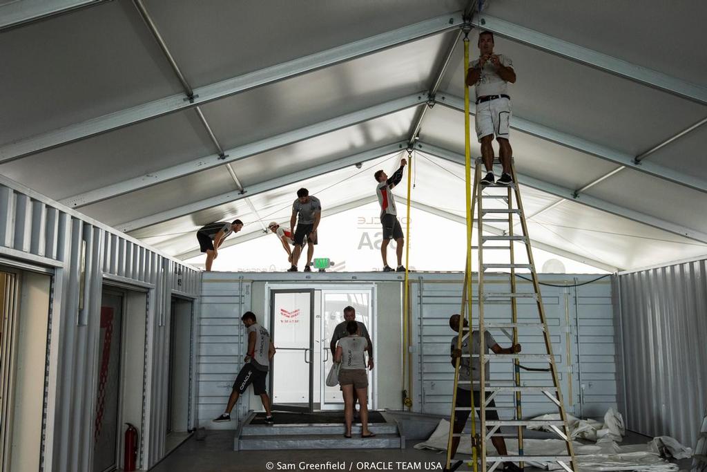 Oracle Team USA prepare for the arrival of an Atlantic storm on September 24, 2016 © Oracle Team USA media